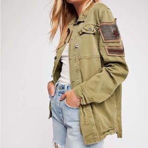 Free People Embellished Military Shirt Jacket